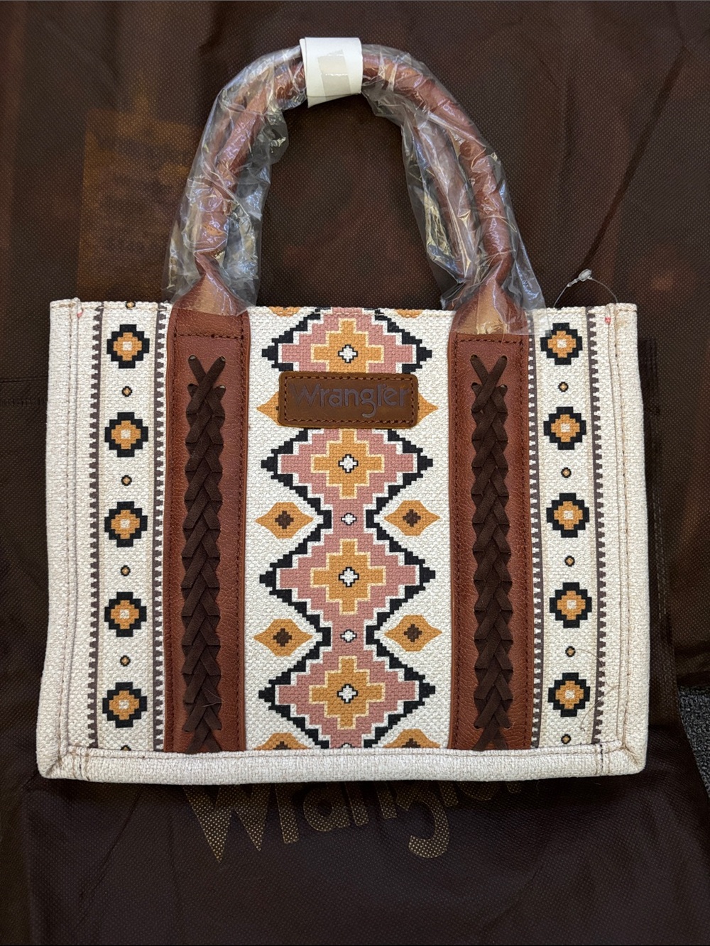 NWT Wrangler Shoulder Bag Aztec Boho Tote Coffee- Tan & Pink